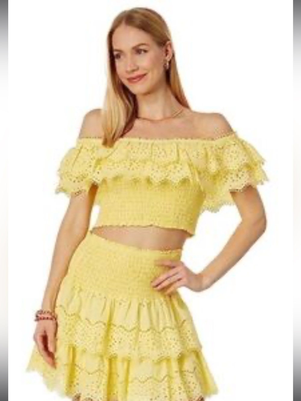Lilly Pulitzer Yellow Eyelet Top & Tiered Skirt Set - NWT Large